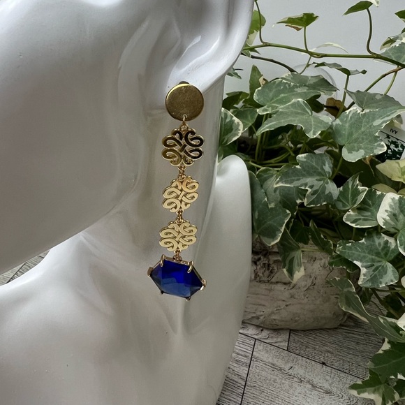 Elegant Dark Blue Dangle Statement Earrings - Long Stylish Wedding Earrings - Picture 10 of 10